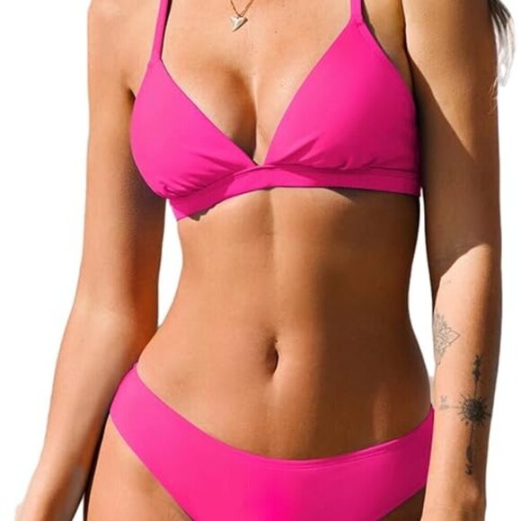CUPSHE PINK V-NECK LACE UP CUT OUT BACK LOW RISE BIKINI SIZE XS NWT - Picture 1 of 10